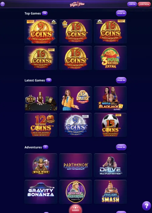 Sélection jeux machines Vegas Win Vegas Plus