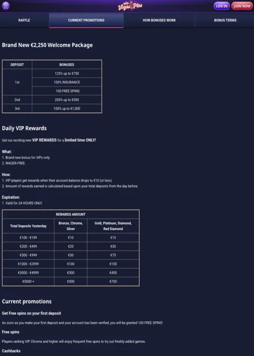 Offres bonus casino Vegas Win Vegas Plus